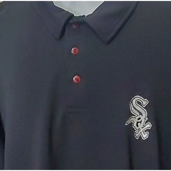 Chicago White Sox Polo Shirt Adult 3XLT Black White Majestic Breathable MLB Mens - Picture 4 of 10